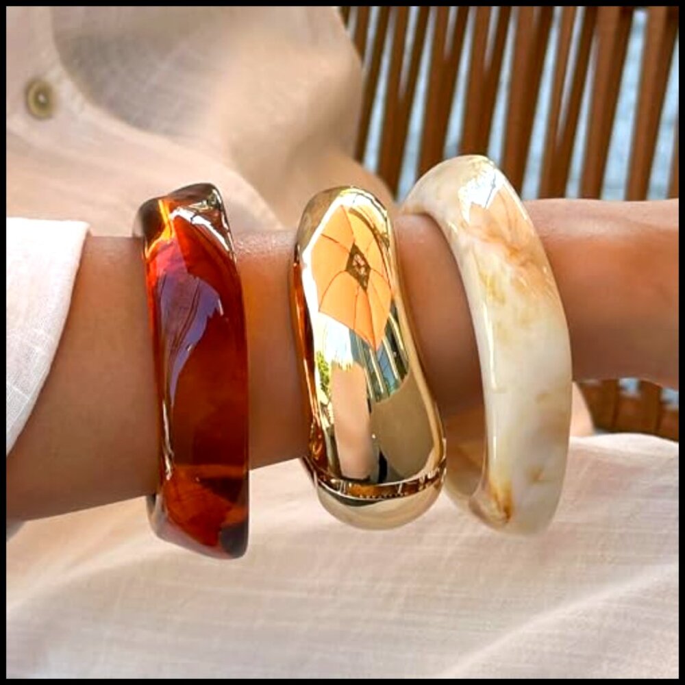 Chunky Acrylic Bangle Bracelet Stack Statement Cu… - image 4